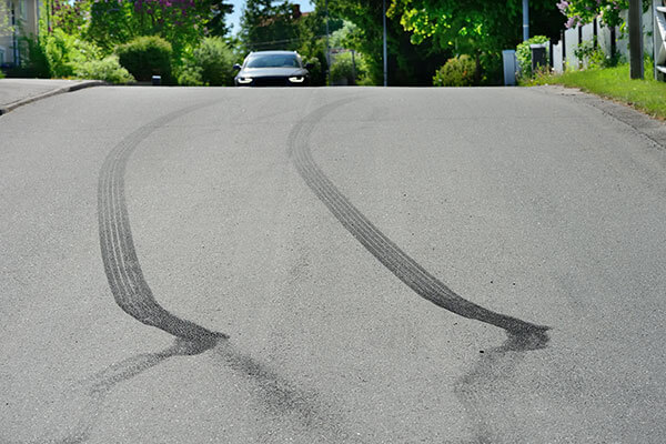 Skid marks at scene of a collision